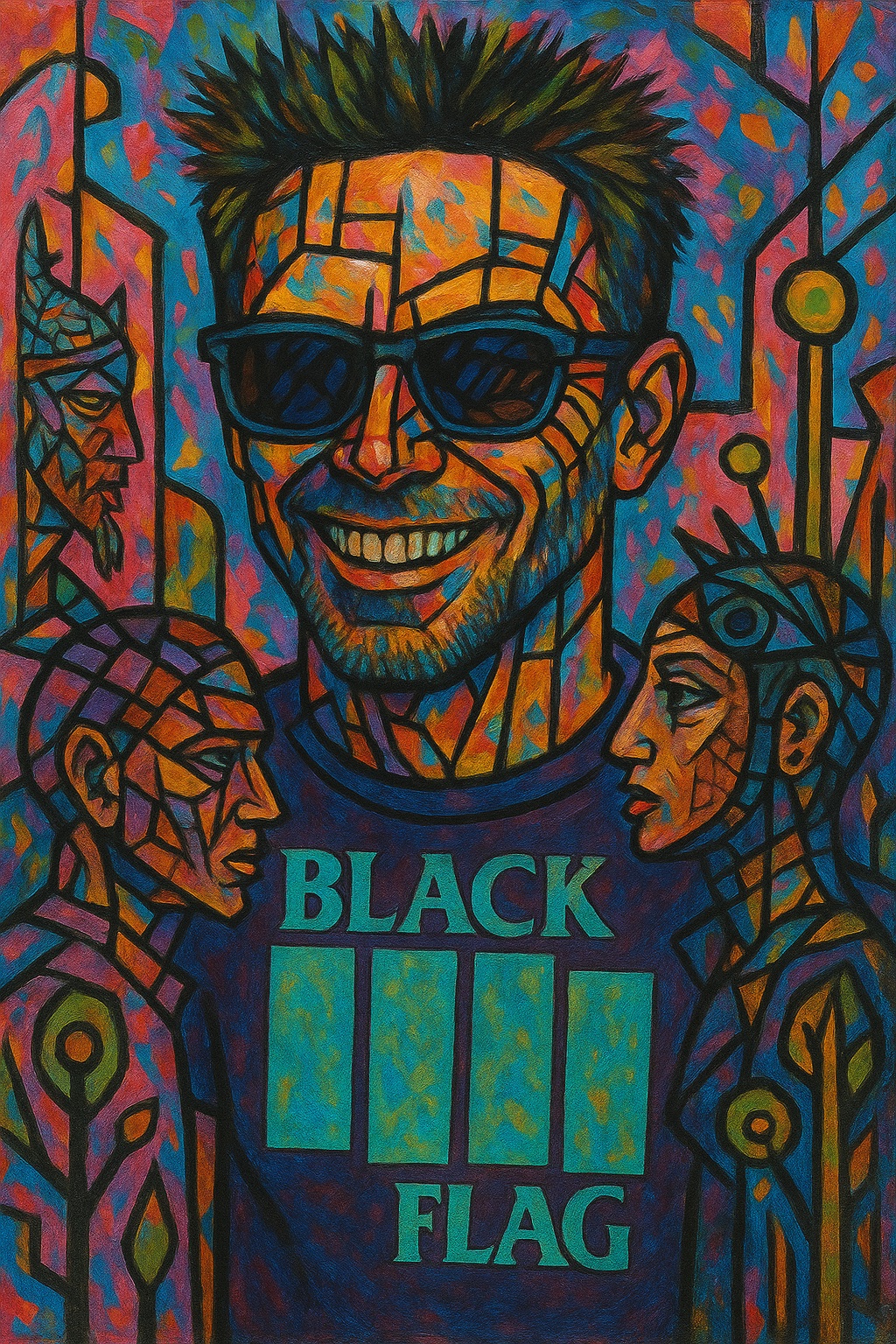 portrait of Lux Knox is psychedelic cubist style